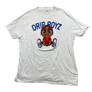 Fwrd‎ Denim 2XL Whtie T shirt Drip Boyz Embroidered 100% Cotton